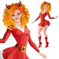 Woman dancing in Christmas Santa costume vector illustration