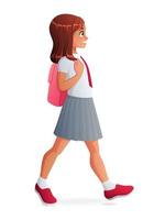 School girl in uniform walking with backpack vector