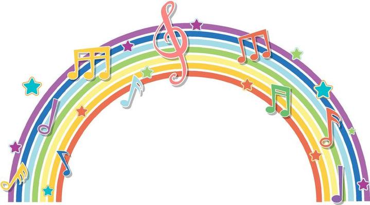 Rainbow with music melody symbols