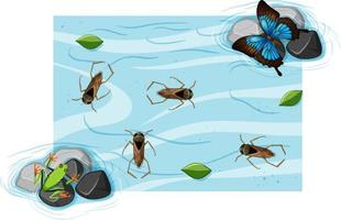 Top view of aquatic insects in the pond vector