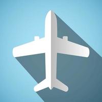 White airplane icon with long shadow design vector