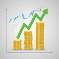 Stack of coins rising and arrow graph vector