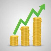 Stack of coins rising and arrow graph vector