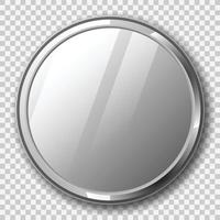 Realistic round mirror with metal frame on transparent background vector