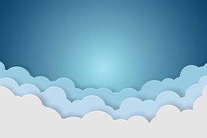 ilustración de fondo de papel de cielo azul y nubes vector