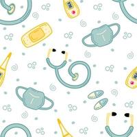 Seamless pattern with medical doodle elements. vector