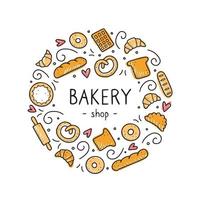 Hand drawn set of bakery and baking elements. Vector illustration.