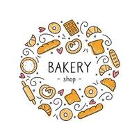 Hand drawn set of bakery and baking elements. Vector illustration.