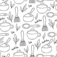 Seamless pattern of hand drawn matcha tea elements. vector