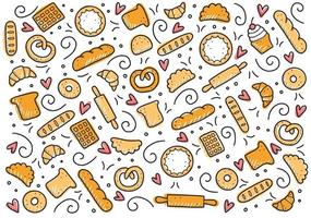 Hand drawn set of bakery and baking elements. Vector illustration.