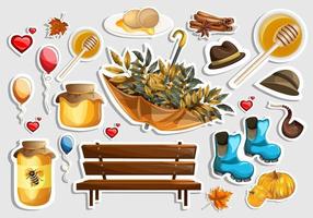 Vector image of stickers with items symbolizing autumn