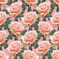 Seamless pattern floral pink Rose flowers vintage abstract background. vector