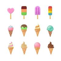 colección de varios iconos de helados multicolores. vector