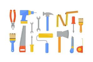 Flat set of working tools for building and renovating a house. vector