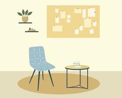 A rest room with a photo board. Furniture and houseplants. vector