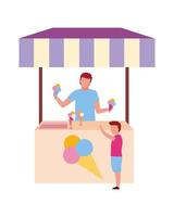 Ice cream vendor with kiosk server semi flat color vector character