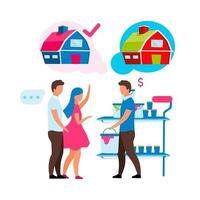 Shop assistant helping clients semi flat color vector characters