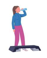 Girl drinking water semi flat color vector character