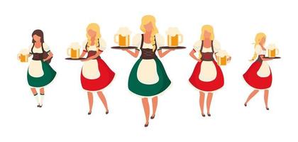 Female Oktoberfest beer servers semi flat color vector characters