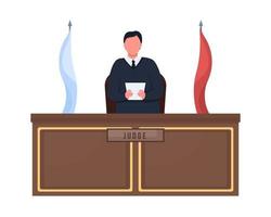 Male judge standing behind podium semi flat color vector character