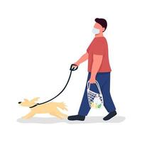 Pet owner with dog on leash semi flat color vector character