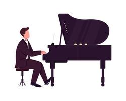 Young man playing grand piano semi flat color vector character