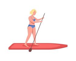 Female standing up with SUP paddle semi flat color vector character