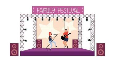 Family music festival flat concept vector illustration