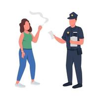 Policeman giving fine for smoking semi flat color vector characters