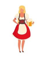 chica de cerveza con dirndl carácter de vector de color semi plano