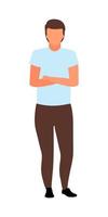 Man with crossed arms on chest semi flat color vector character