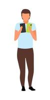 Man choosing new smartphone semi flat color vector character