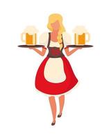 Blonde waitress with beer semi flat color vector character