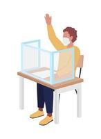 Student boy in mask at lesson semi flat color vector character