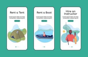 Learning to fish onboarding mobile app screen flat vector template