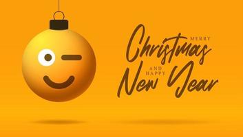 Merry Christmas card with smile emoji face vector