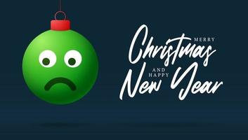 Merry Christmas card with sad emoji face vector