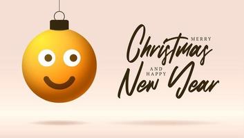 Merry Christmas card with smile emoji face vector