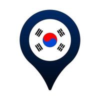 bandera de corea del sur y el icono de puntero del mapa. vector