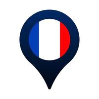 Icono de puntero de bandera y mapa de Francia. vector