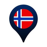 bandera de noruega y el icono de puntero del mapa. vector