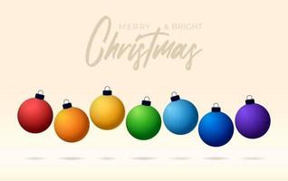 Merry christmas greeting card with rainbow colors balls vector