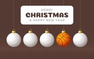 basketball Merry Christmas and Happy New Year Sport greeting card vector