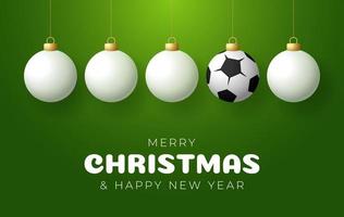 fútbol feliz navidad y próspero año nuevo tarjeta de felicitación deportiva vector