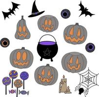 elementos aislados de imágenes prediseñadas de vector de halloween en la colección blanca