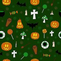 Halloween vector seamless pattern with scary elements