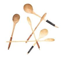 Wooden spoons - watercolor painting on white background. vector
