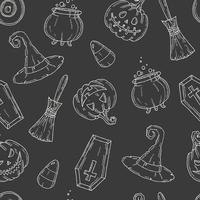 Seamless pattern with Halloween icons  in sketch style. vector