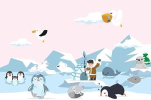 North pole Arctic animals set background vector