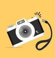 Black camera with stap in flat style vector